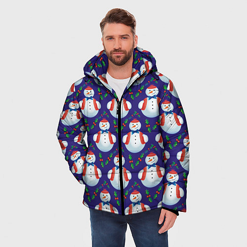 Мужская зимняя куртка Милые снеговики - зимний узор / 3D-Черный – фото 3
