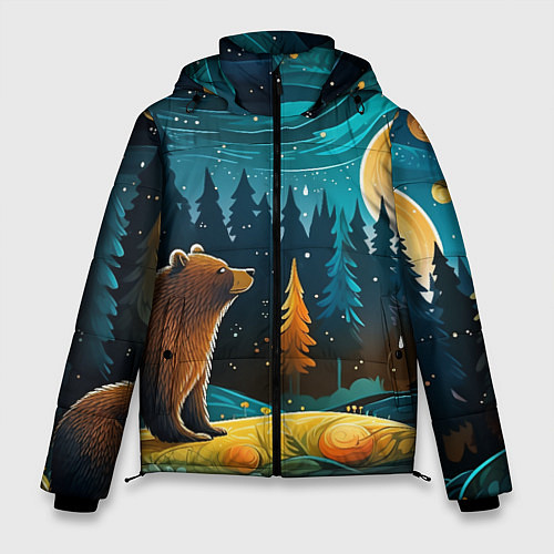 Мужская зимняя куртка Хозяин тайги: медведь в лесу / 3D-Красный – фото 1
