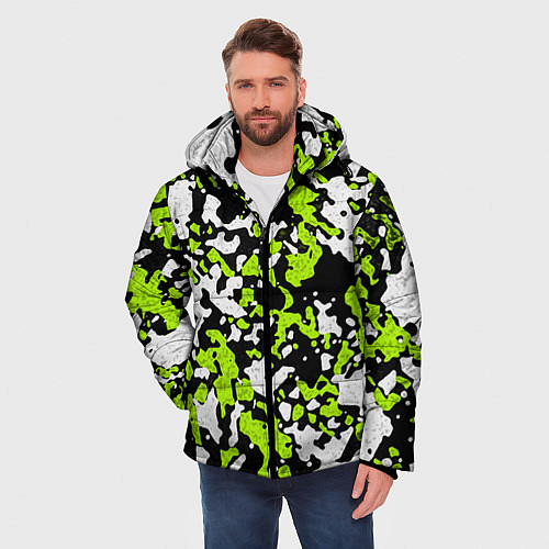Мужская зимняя куртка Абстракция чёрно-зелёная / 3D-Черный – фото 3