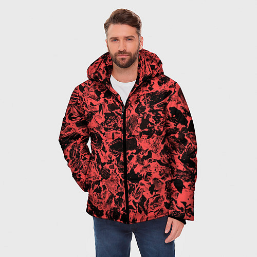 Мужская зимняя куртка Каменная текстура коралловый / 3D-Черный – фото 3