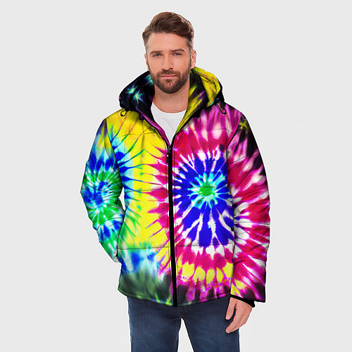 Мужская зимняя куртка Colorful floral composition - tie-dye / 3D-Красный – фото 3