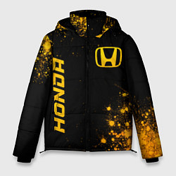 Куртка зимняя мужская Honda - gold gradient: надпись, символ, цвет: 3D-черный