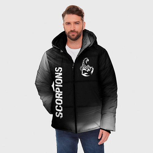 Мужская зимняя куртка Scorpions glitch на темном фоне вертикально / 3D-Черный – фото 3