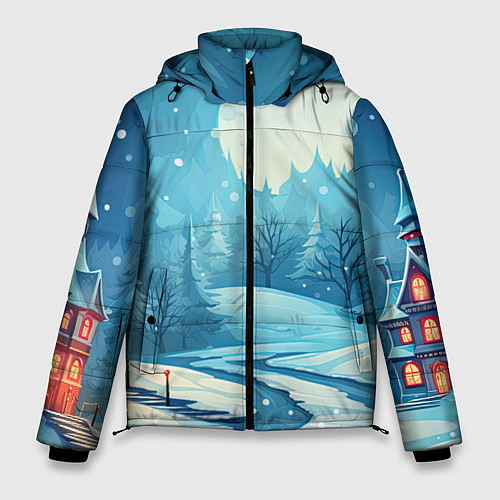 Мужская зимняя куртка Новогодний пейзаж природа / 3D-Красный – фото 1