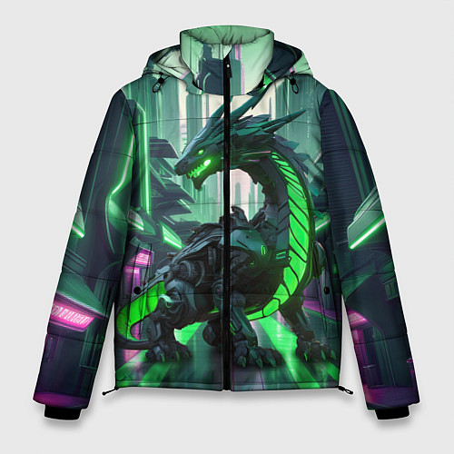 Мужская зимняя куртка Неоновый зеленый дракон / 3D-Светло-серый – фото 1