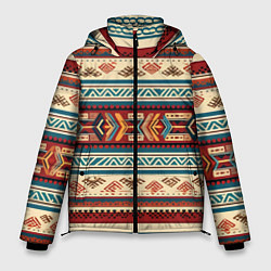 Куртка зимняя мужская Этнический паттерн в горизонтальную полоску, цвет: 3D-черный
