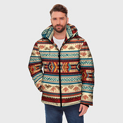 Куртка зимняя мужская Этнический паттерн в горизонтальную полоску, цвет: 3D-светло-серый — фото 2