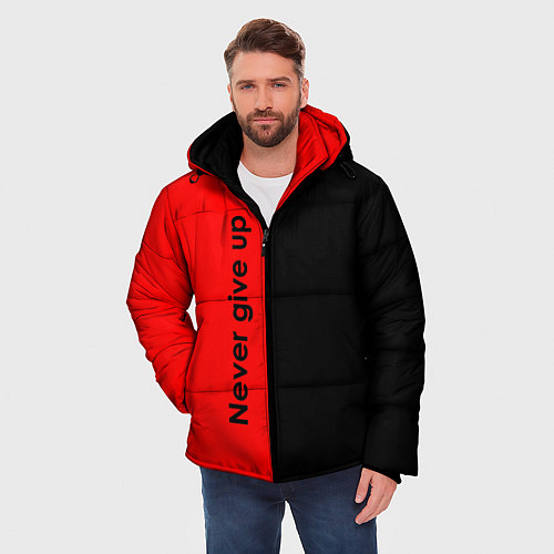Мужская зимняя куртка Never give up мотивация красно-чёрный / 3D-Черный – фото 3