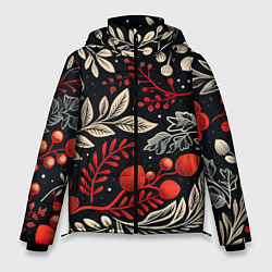 Куртка зимняя мужская Новогодние узоры и рябина, цвет: 3D-красный
