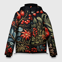 Мужская зимняя куртка Новогодние ягоды и цветы