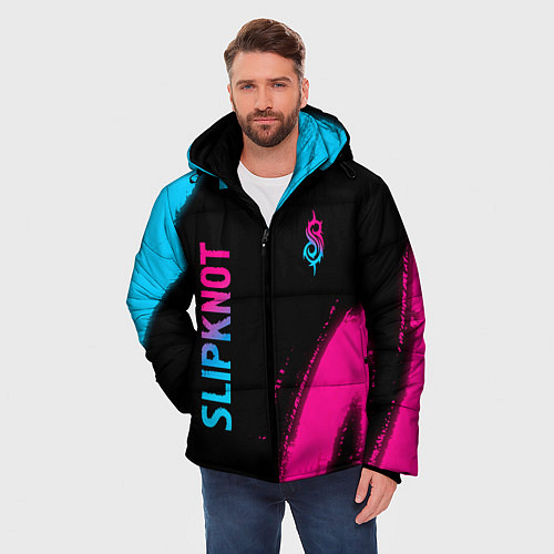 Мужская зимняя куртка Slipknot - neon gradient вертикально / 3D-Черный – фото 3