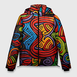 Куртка зимняя мужская Разноцветный узор в стиле абстракционизм, цвет: 3D-черный