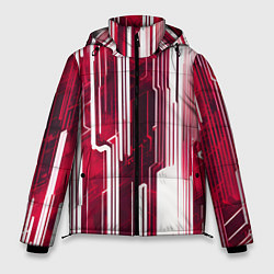 Мужская зимняя куртка Киберпанк полосы белый и красный