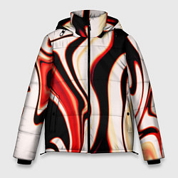 Мужская зимняя куртка Абстракция разлитые краски бежевый красный и чёрны