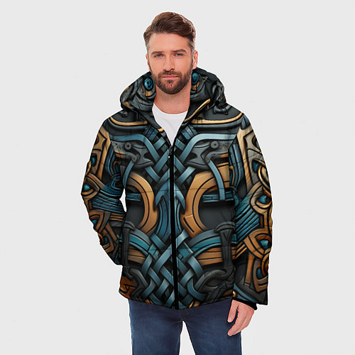 Мужская зимняя куртка Асимметричный узор в скандинавском стиле / 3D-Черный – фото 3