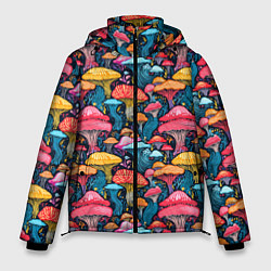 Мужская зимняя куртка Разноцветные грибы причудливый паттерн