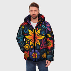 Куртка зимняя мужская Растительный узор в латино-американском стиле, цвет: 3D-красный — фото 2