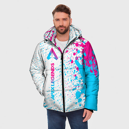 Мужская зимняя куртка Apex Legends neon gradient style по-вертикали / 3D-Черный – фото 3