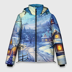 Куртка зимняя мужская Зимняя новогодняя деревня, цвет: 3D-черный