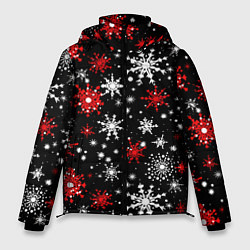 Мужская зимняя куртка Белые и красные снежинки на черном фоне - нейросет