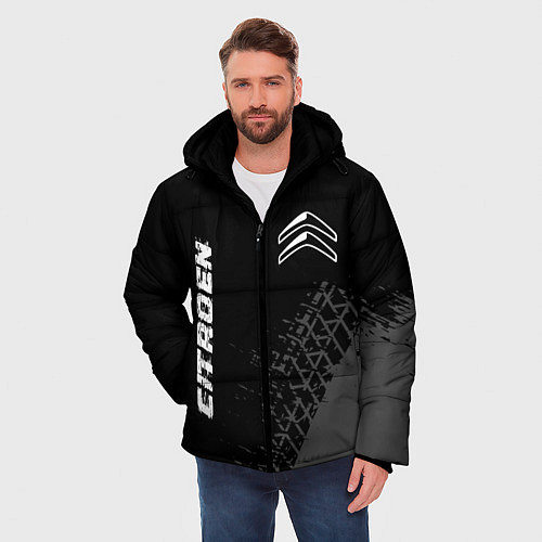 Мужская зимняя куртка Citroen speed на темном фоне со следами шин вертик / 3D-Черный – фото 3