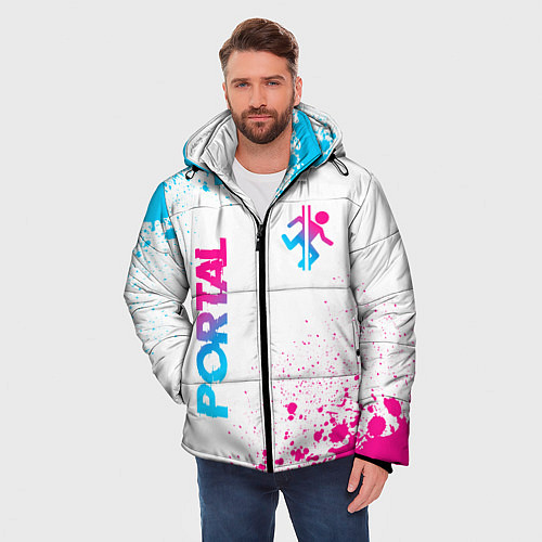 Мужская зимняя куртка Portal neon gradient style вертикально / 3D-Черный – фото 3