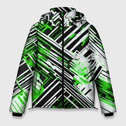 Куртка зимняя мужская Киберпанк линии белые и зелёные, цвет: 3D-красный