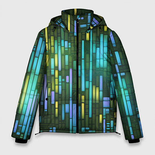 Мужская зимняя куртка Неоновые полосы синие / 3D-Красный – фото 1