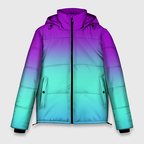 Мужская зимняя куртка Фиолетовый бирюзовый голубой неоновый градиент / 3D-Светло-серый – фото 1
