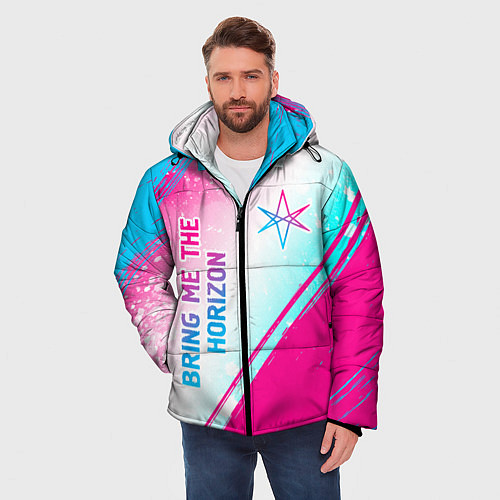 Мужская зимняя куртка Bring Me the Horizon neon gradient style вертикаль / 3D-Черный – фото 3