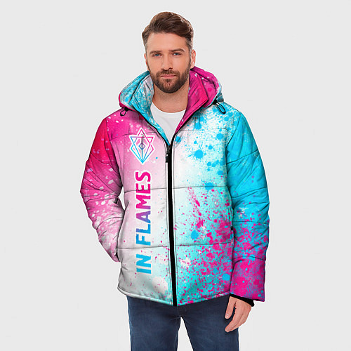 Мужская зимняя куртка In Flames neon gradient style по-вертикали / 3D-Черный – фото 3