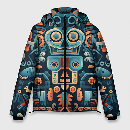 Мужская зимняя куртка Симметричный абстрактный паттерн в ацтекском стиле / 3D-Красный – фото 1