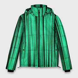 Куртка зимняя мужская Абстракция полосы зелёные, цвет: 3D-черный