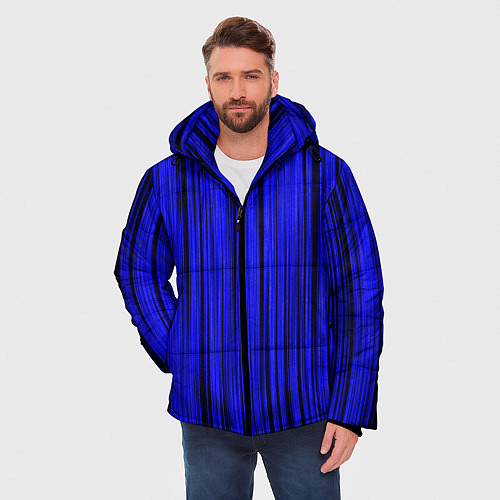 Мужская зимняя куртка Абстрактные полосы ультрамарин / 3D-Черный – фото 3