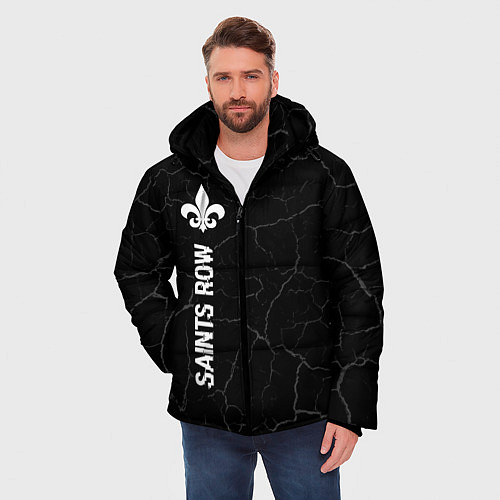 Мужская зимняя куртка Saints Row glitch на темном фоне по-вертикали / 3D-Черный – фото 3