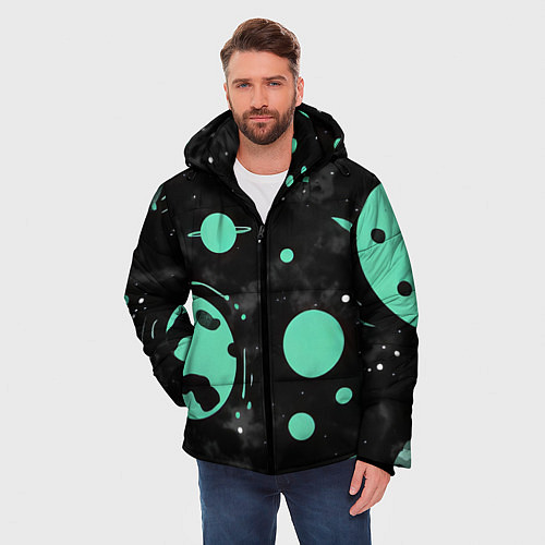 Мужская зимняя куртка Чёрно-мятный космос от нейросети / 3D-Черный – фото 3