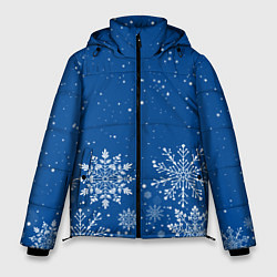 Куртка зимняя мужская Текстура снежинок на синем фоне, цвет: 3D-черный