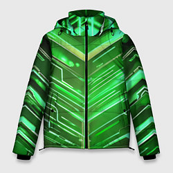 Мужская зимняя куртка Зелёные неон полосы киберпанк