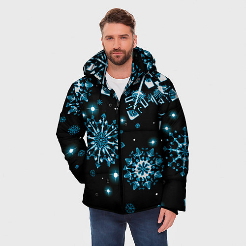 Мужская зимняя куртка Кружение снежинок / 3D-Черный – фото 3