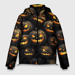 Куртка зимняя мужская Зловещие хэллоуинские тыквы, цвет: 3D-черный