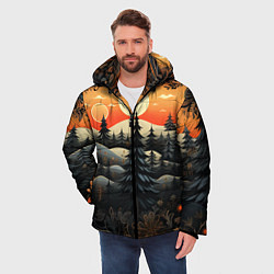 Куртка зимняя мужская Зимний лес в ожидании праздника, цвет: 3D-красный — фото 2