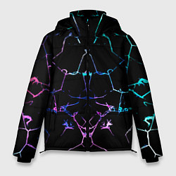 Куртка зимняя мужская Неоновые трещины узоры, цвет: 3D-светло-серый