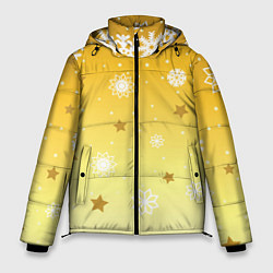 Куртка зимняя мужская Снежинки и звезды на желтом, цвет: 3D-красный