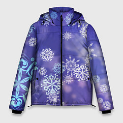 Куртка зимняя мужская Крупные снежинки на фиолетовом, цвет: 3D-черный