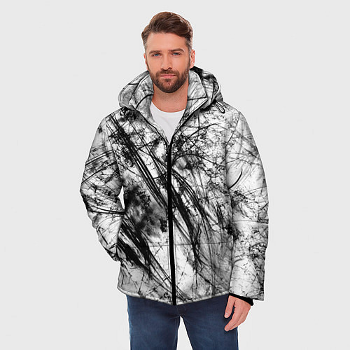 Мужская зимняя куртка Чёрно белые узоры / 3D-Черный – фото 3