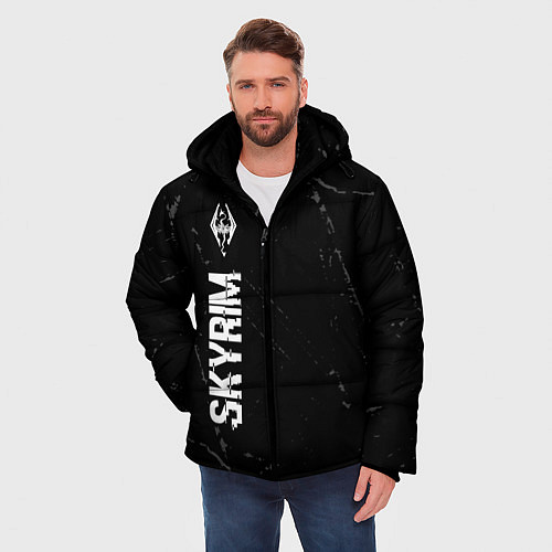 Мужская зимняя куртка Skyrim glitch на темном фоне по-вертикали / 3D-Черный – фото 3