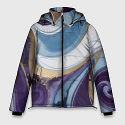 Мужская зимняя куртка Абстрактный волнистый узор фиолетовый с голубым