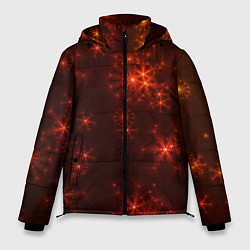 Мужская зимняя куртка Абстрактные светящиеся красно оранжевые снежинки