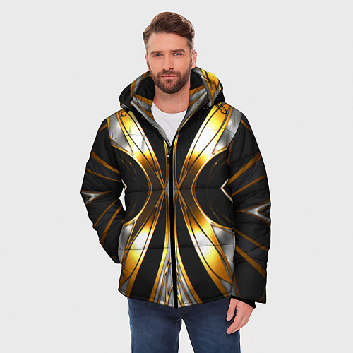 Мужская зимняя куртка Неоновый узор стальная бабочка / 3D-Черный – фото 3