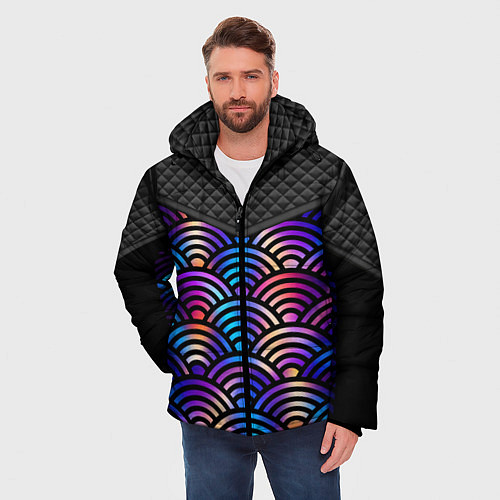 Мужская зимняя куртка Сэйгайха - морские волны и северное сияние / 3D-Черный – фото 3